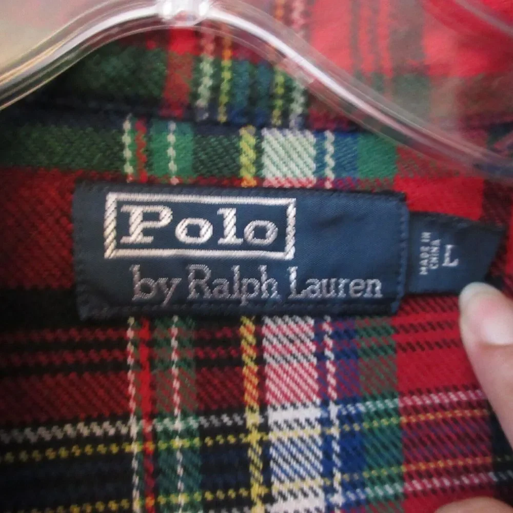 Polo by Ralph Lauren Shirt Men Large‎ Plaid Flannel Snap Button Elbow Patch READ